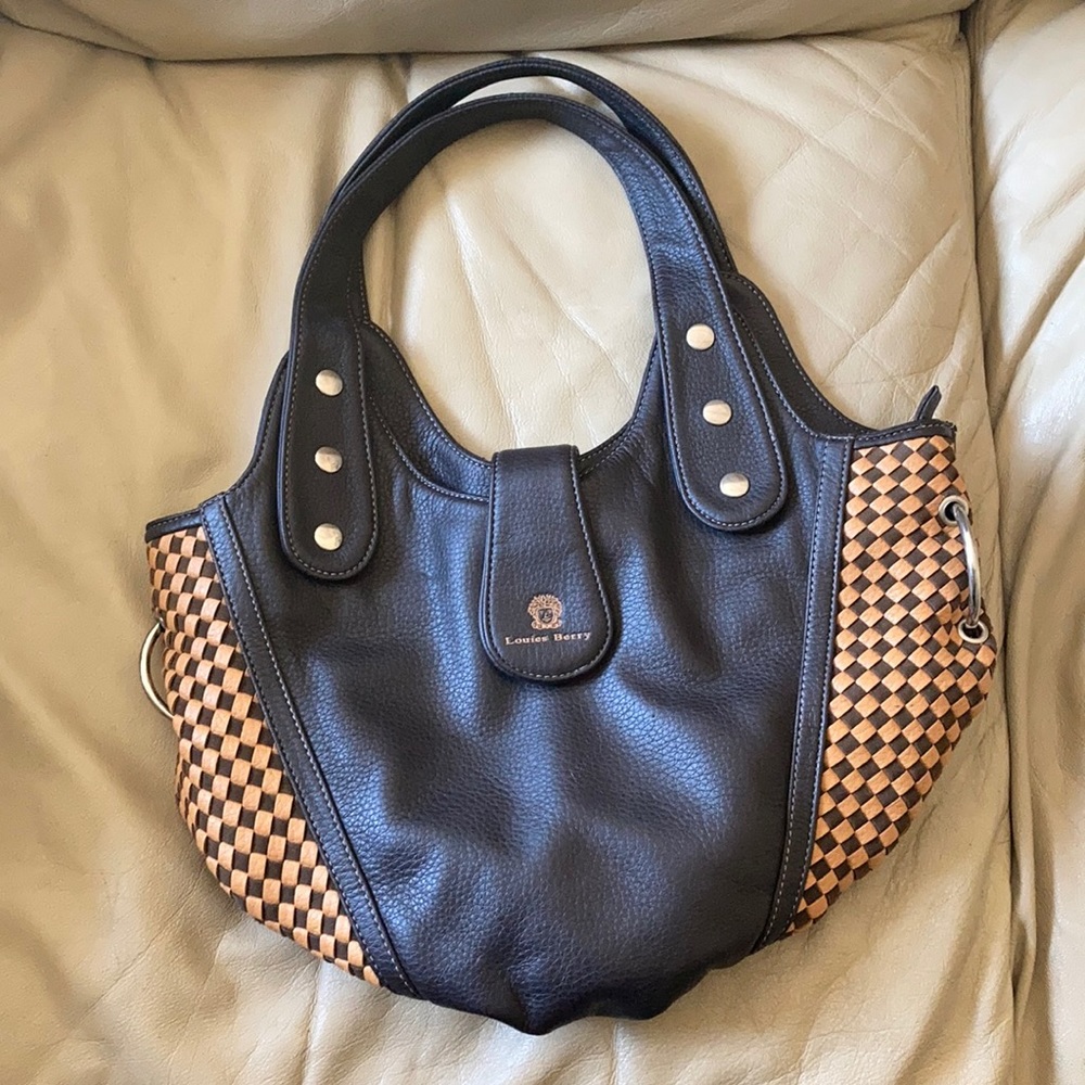 Louise Berry brown and checkered leather purse
